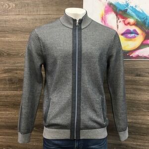 Robert Graham Mens Full Zip Wool Cotton Knit Jacket Gray Classic Fit Size Large